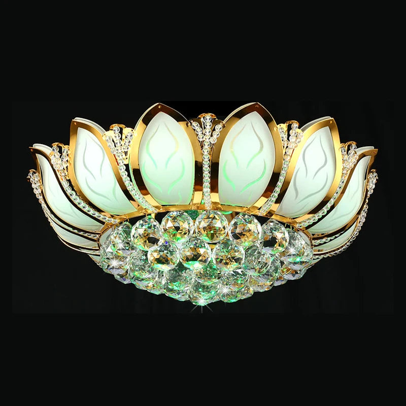 Lotus crystal Flower Modern Ceiling Light Glass Living Room Bedroom Dinning Room Decor LED Lamp Colorful Warm White Fixture