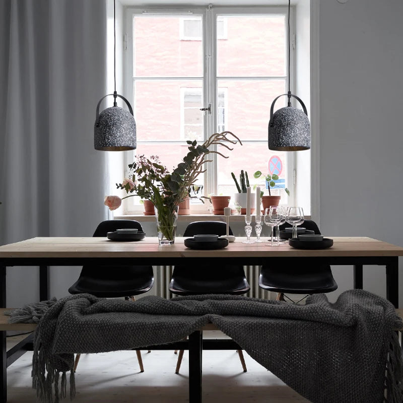 Modern Simple Single Cement E27 Pendant Lamp Nordic Creative Retro LED Bedroom Living room Dinning room Decor Gray Light Fixture