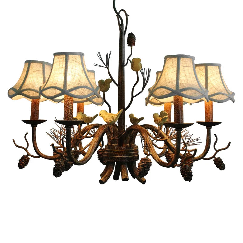 American Vintage Retro Iron LED Chandelier E14 Bulb Resin Bird Hanging Light Fixture for Living Bedroom Dining Room & Home Decor