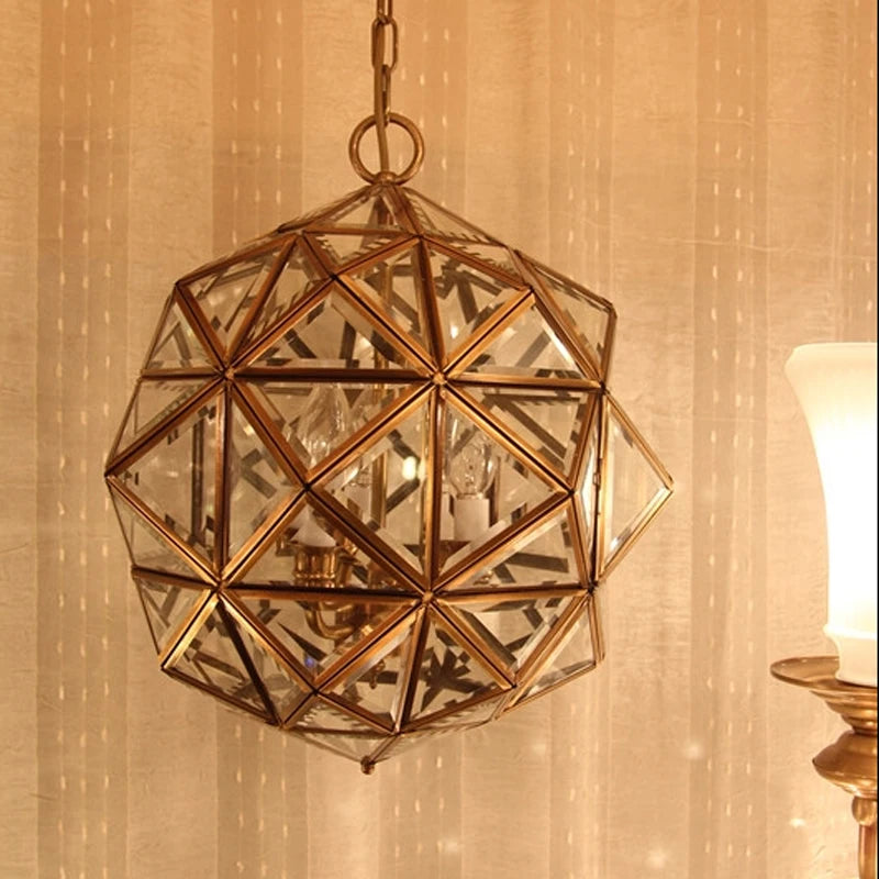 Modern minimalist geometric polygon design pendant lamp American copper glass creative bedroom decoration LED E14 lighting