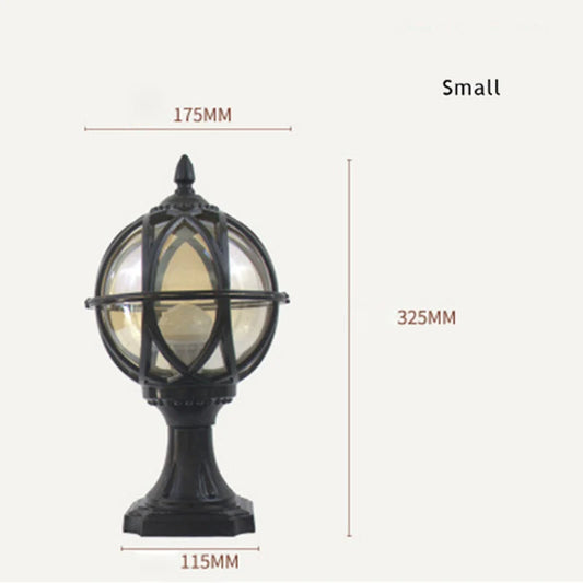 ?European Waterproof Rust-Proof Bronze Decorative Outdoor Post Lamp with Glass Globe & Die-Cast Aluminum, E27 Bulb for Garden