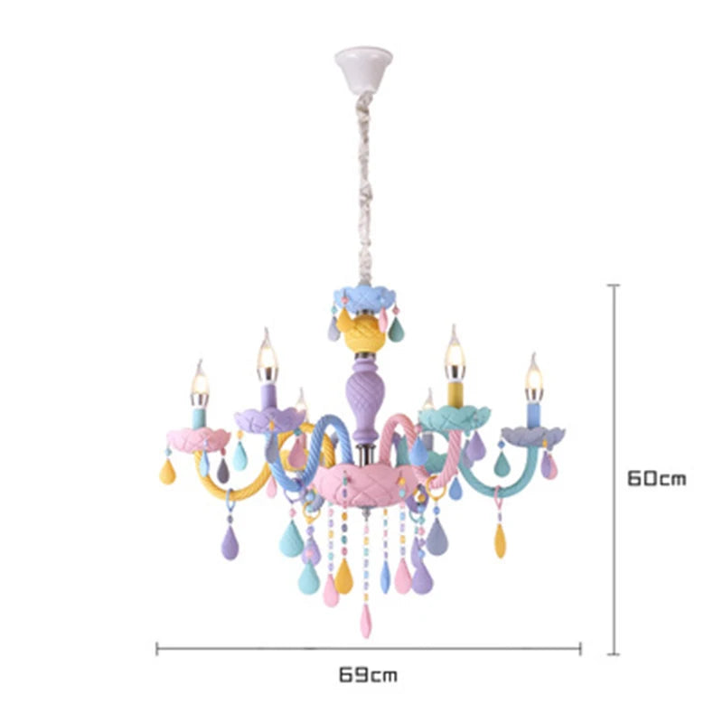 Rainbow Crystal Chandelier | European Candle Pendant Light E14 | 2/5/6/8 Heads | Bedroom, Kids Room, Dining Room