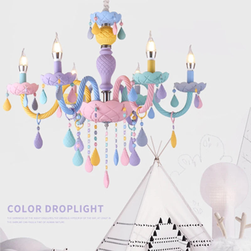 Rainbow Crystal Chandelier | European Candle Pendant Light E14 | 2/5/6/8 Heads | Bedroom, Kids Room, Dining Room