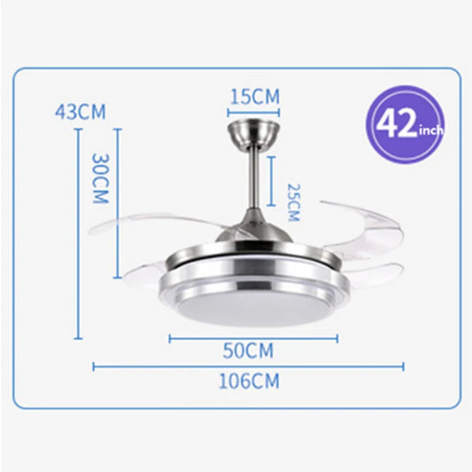 Modern Silver Ceiling Fan Lamp with ABS Fan Blade for Living Room Home Decor LED Dimming Bulb 36/42 Inches Remote Control
