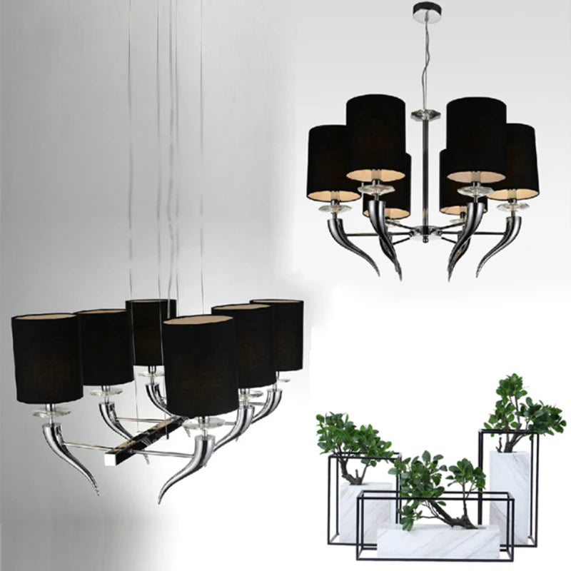 Modern Iron & Fabric LED Chandelier with E14 LED Bulbs, White Pendant Light Fixture for Living Bedroom Dining Room Home Decor