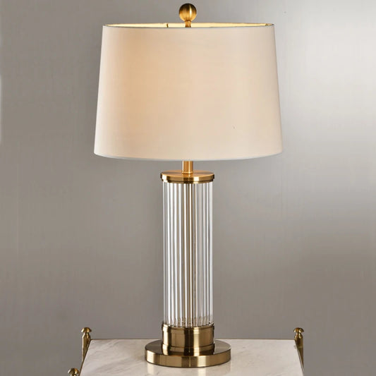 Postmodern Transparent Glass Rod Table Lamp for Living Room Decor Simple Plating Metal E27 LED Bulb White Cloth Cover Desk Light