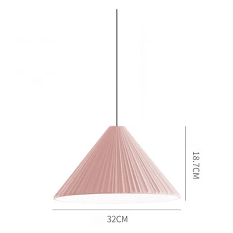 Creative Nordic Resin Pendant Lamp - Macaron Pink LED E27 Lighting with Conical Ripple Design - Modern Simple Home Decor Fixture
