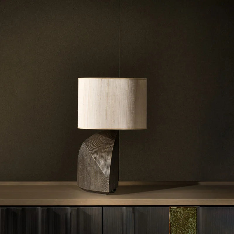 New Chinese Minimalist Wood Desk Lamp For Bedroom Home Decor Wabi Sabi Designer Table Lamp Wth Fabric Lampshade E27 Led Bulb