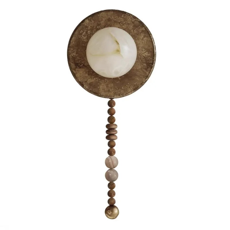 American Retro Nostalgic Imitating Marble Wall Lamp For Living Room Home Decor Wabi-sabi G9 Led Bulb Iron Wall Light Wood Beads