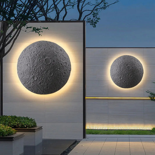 Modern Creative Moon Design Cement Wall Sconce Outdoor Waterproof LED Lighting Patio Balcony Decoration Fixture Lamp