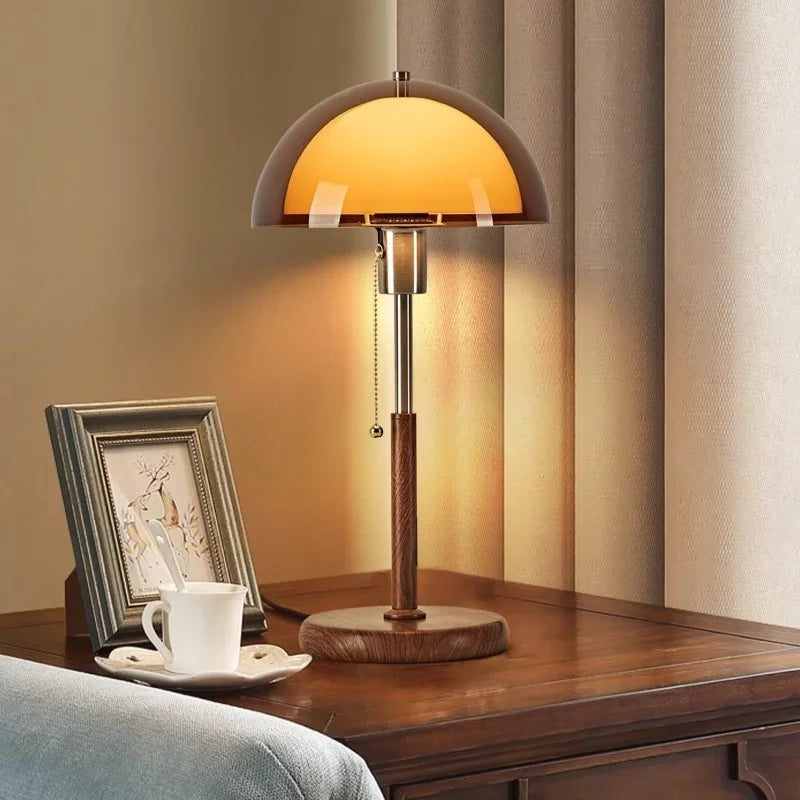 Mid-Century Modern Mushroom Table Lamp with Pull Chain | Retro Bedside & Desk Light for Living Room, E27 LED