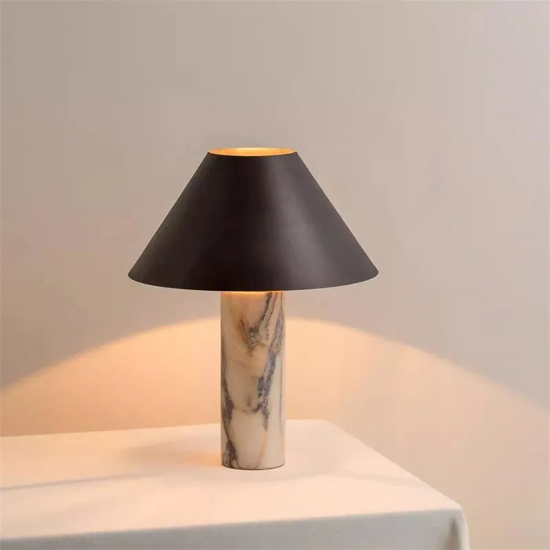 Italian Natural Marble Desk Lamp For Living Room Home Decor Creative Minimalist Wabi Sabi Stone Table Lamp With Fabric Lampshade