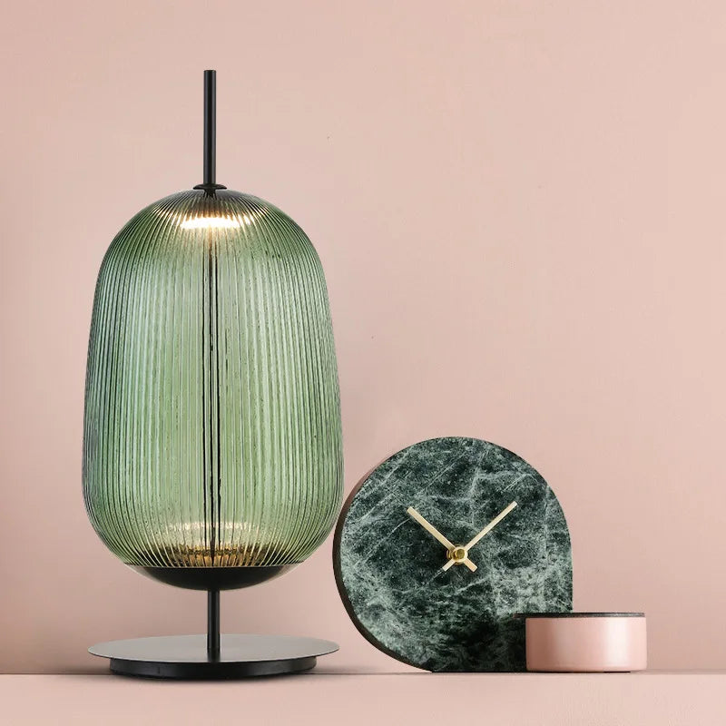 Nordic Modern Simple Green Red Glass Table Lamp LED Lighting Bedroom Bedside Living Room Decoration Desktop Fixture 26*41cm