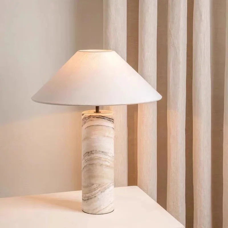 Italian Natural Marble Desk Lamp For Living Room Home Decor Creative Minimalist Wabi Sabi Stone Table Lamp With Fabric Lampshade