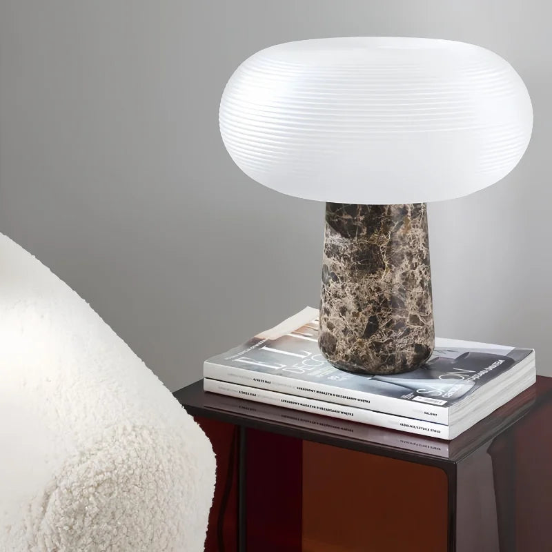 Postmodern Minimalist Natural Brown Marble Desk Lamp With White Glass Lampshade Luxury Art For Living Room Home Decor G9 Bulb