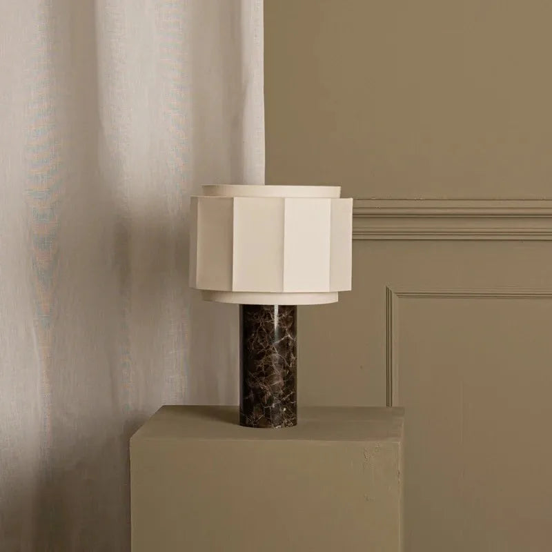 Danish Red Travertine Marble Table Lamp For Living Room Home Decor Ambience E27 LED Bulb Desk Lamp With Fabric Lampshade