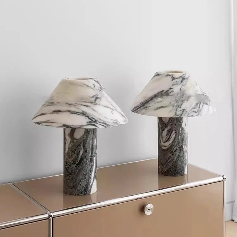 Antique-style Natural Veined Marble Table Lamp For Living Room Home Decor Nordic Modern Grey And White Led Bulb Desk Lamp