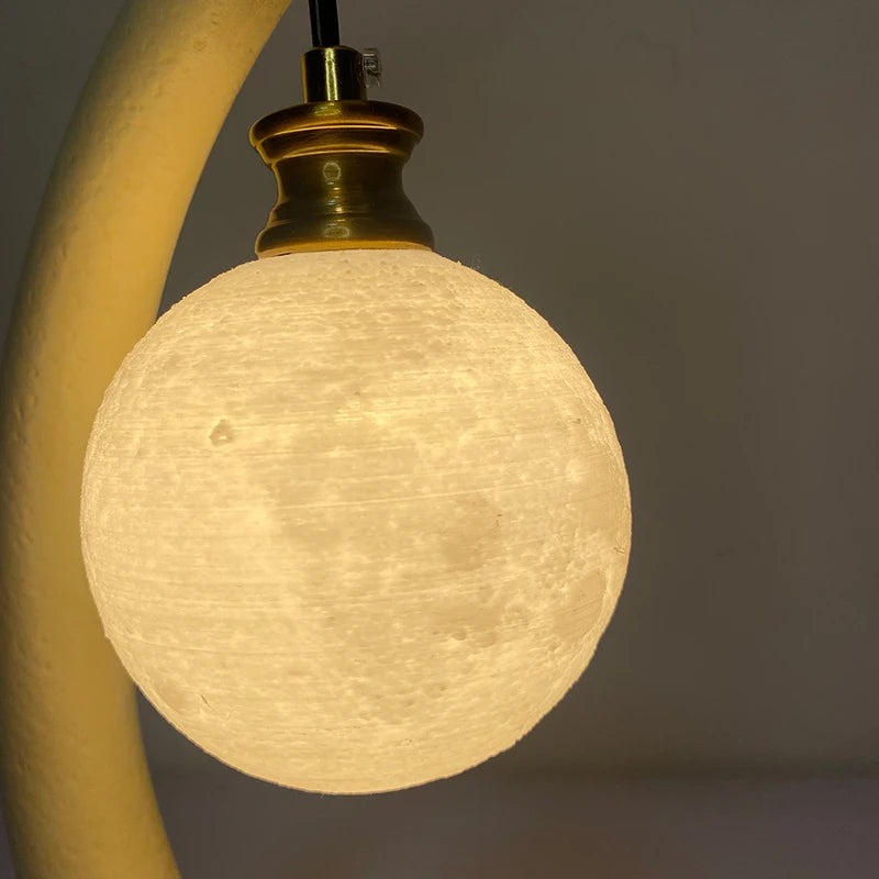 Scandinavian Beige Resin Table Lamp for Bedroom Home Decor Danish Designer Antique G9 LED Table Lamps with Acrylic Moon Shade