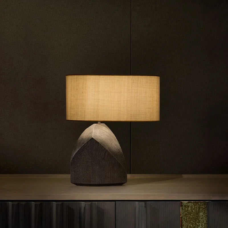 New Chinese Minimalist Wood Desk Lamp For Bedroom Home Decor Wabi Sabi Designer Table Lamp Wth Fabric Lampshade E27 Led Bulb