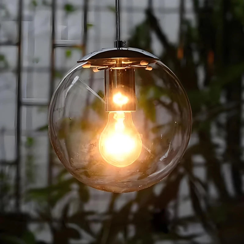 ?Modern Minimalist Clear Glass Ball Pendant Light with Chrome Accents - DIY Customizable LED Hanging Fixture for Living Room