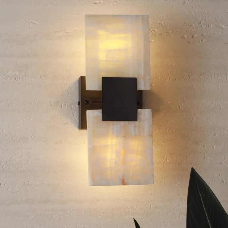 Designer's Minimalist Natural Marble Wall Sconce Lamp For Living Room Home Decor Creative Double Heads Square Led Wall Light