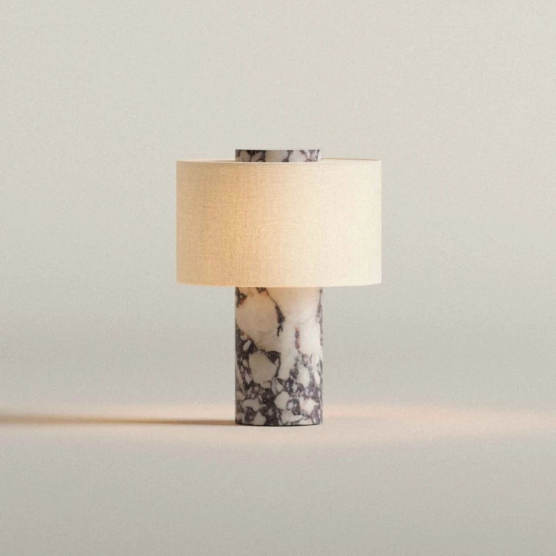 Modern Design Marble Table Lamp for Living Room Home Decor Natural Stone Luxury Bedside Desk Lamp with Fabric Lampshade E27 Bulb