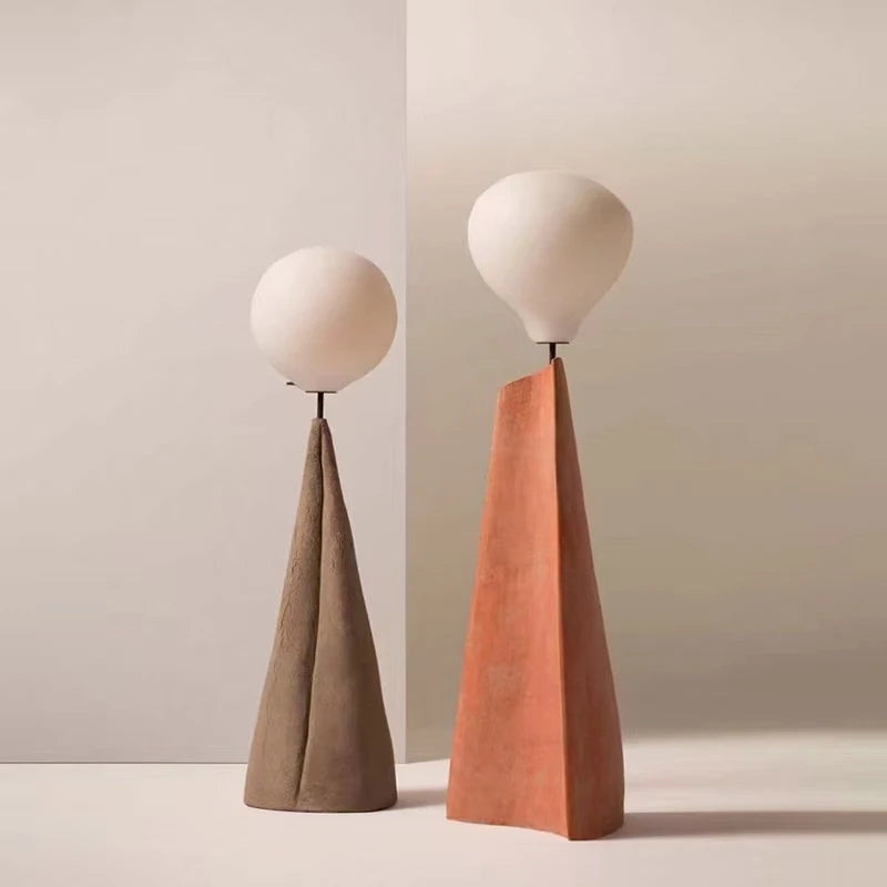 Nordic Minimalist Resin Art LED Floor Lamp with Frosted Glass Sphere Shade for Living Room Scandinavian Decor Standing  Fixture