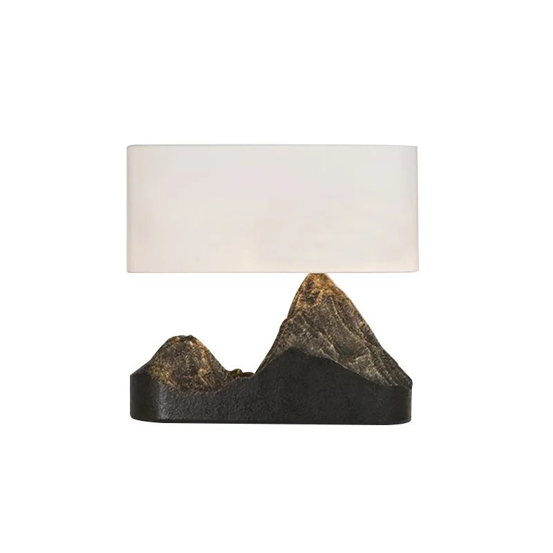 Chinese Creative Table Lamp For Living Room Home Decor With Resin Mountain Body Bedside Desk Lamp With White Fabric Lampshade