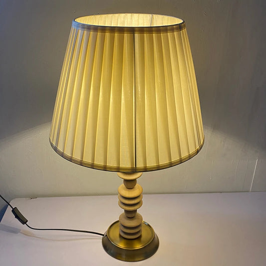 Wabi-Sabi Wood Beads Table Lamp for Living Room Home Decor with Fabric Lampshade