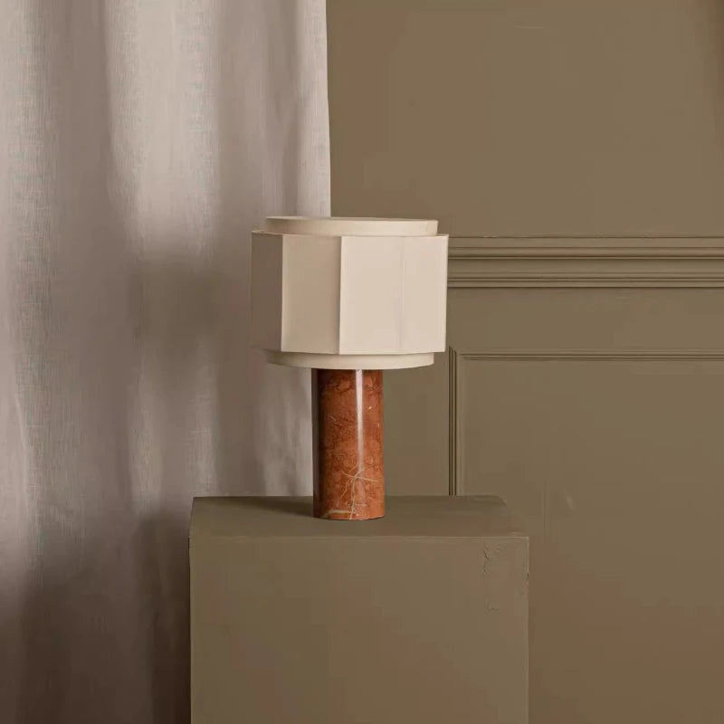 Danish Red Travertine Marble Table Lamp For Living Room Home Decor Ambience E27 LED Bulb Desk Lamp With Fabric Lampshade
