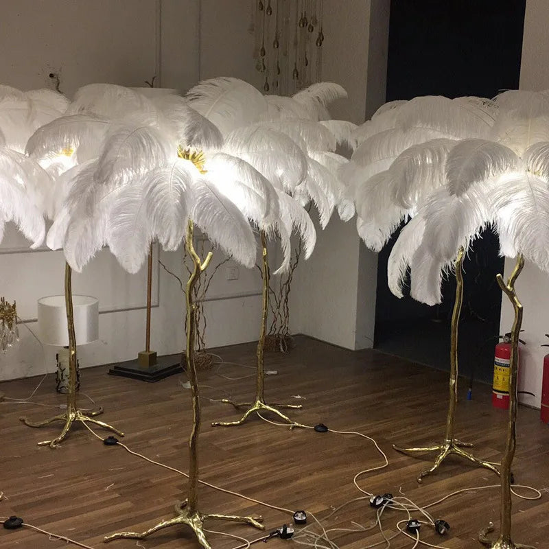 Modern Minimalist Bedroom Living Room LED E14 Pink White Feather Floor Lamp Romantic Interior Decoration Resin Standing Fixture