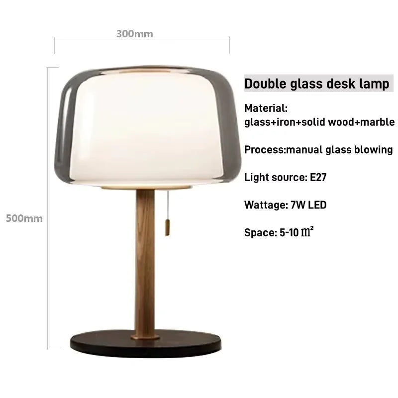 Nordic Double Glass Floor & Table Lamp with Pull Chain | Solid Wood Standing Light for Living Room & Bedroom