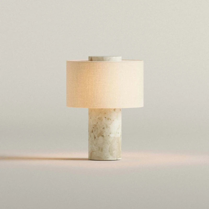 Modern Design Marble Table Lamp for Living Room Home Decor Natural Stone Luxury Bedside Desk Lamp with Fabric Lampshade E27 Bulb