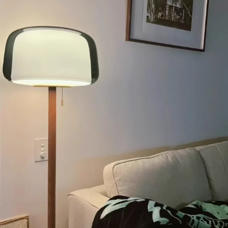 Nordic Double Glass Floor & Table Lamp with Pull Chain | Solid Wood Standing Light for Living Room & Bedroom