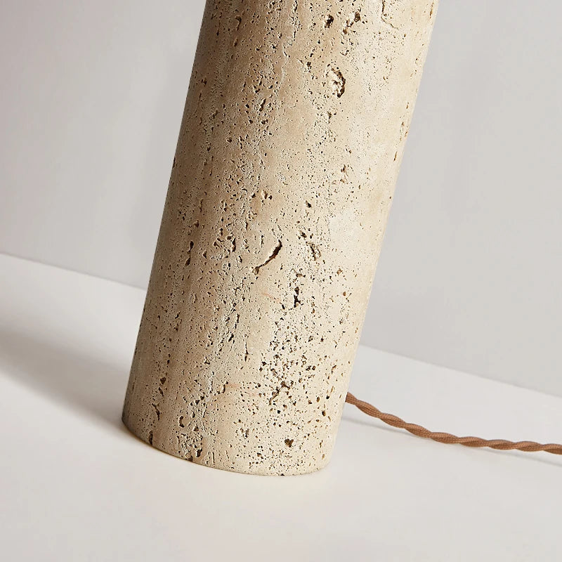 Japanese Wabi-Sabi Table Lamp with Antique Stone Body for Living Room Home Decor with White Round Glass Lampshade E27 LED Bulb