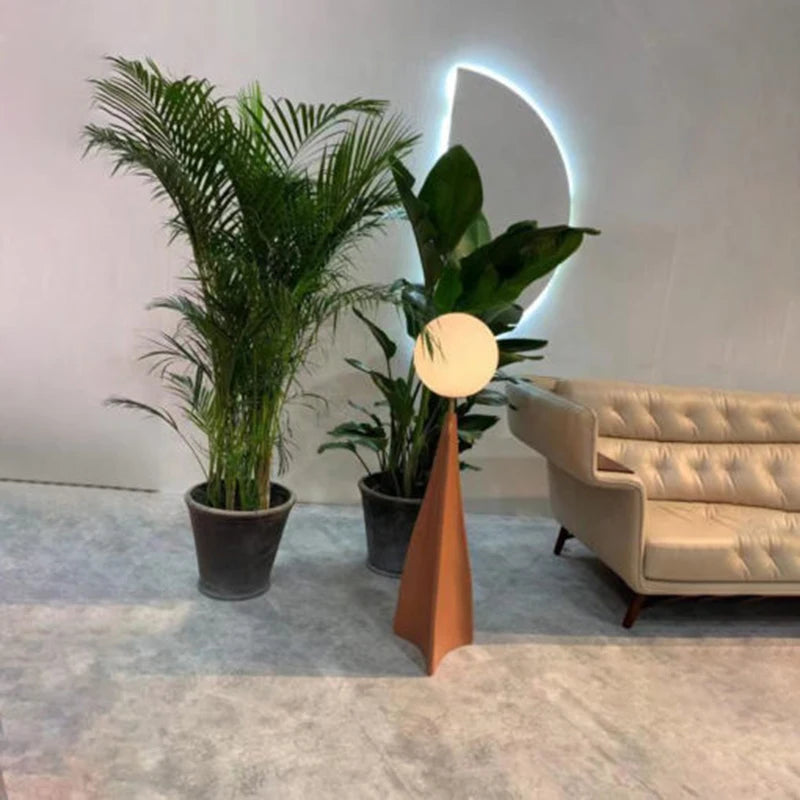 Nordic Minimalist Resin Art LED Floor Lamp with Frosted Glass Sphere Shade for Living Room Scandinavian Decor Standing  Fixture