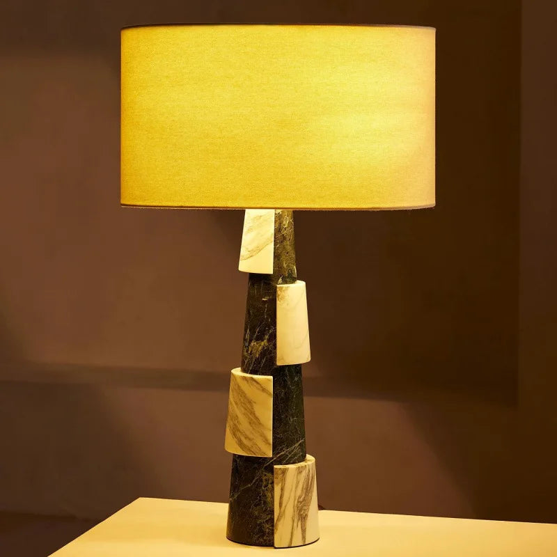 Designer Italian Luxury Green Marble Desk Lamp For Living Room Home Decor Artistic Misha Table Lamp With Fabric Lampshade