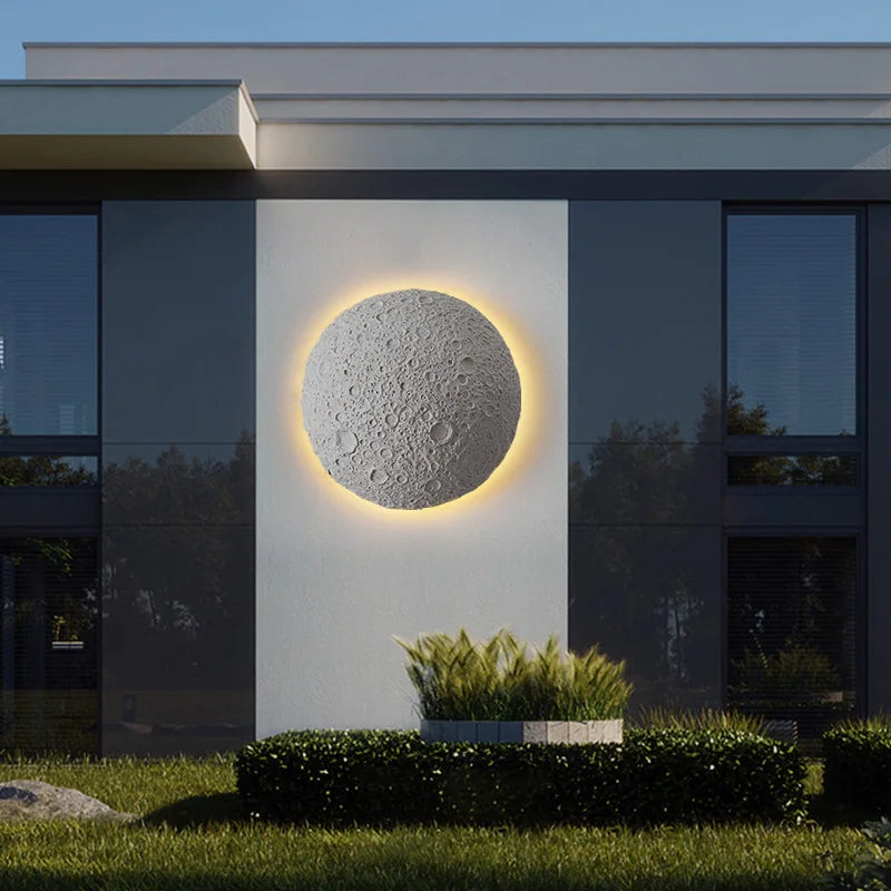 Modern Creative Moon Design Cement Wall Sconce Outdoor Waterproof LED Lighting Patio Balcony Decoration Fixture Lamp