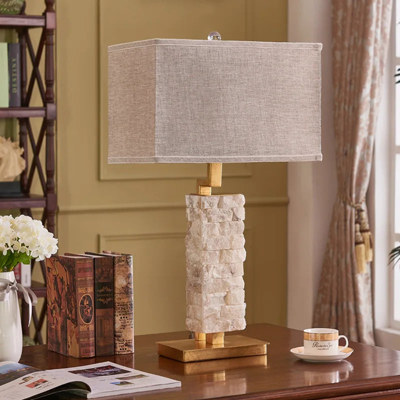 Modern Designer Marble Table Lamp For Living Room Home Decor European Relief E27 Led Bulb Desk Lamp With Square Fabric Shade