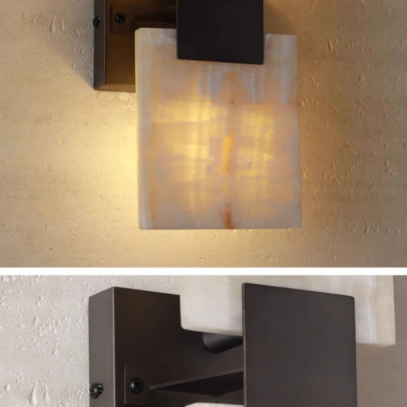 Designer's Minimalist Natural Marble Wall Sconce Lamp For Living Room Home Decor Creative Double Heads Square Led Wall Light