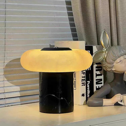 Natural Spanish Marble Table Lamp - Elegant High-End Lighting Design for Home Decoration Bedroom LED Bulb 25X21CM