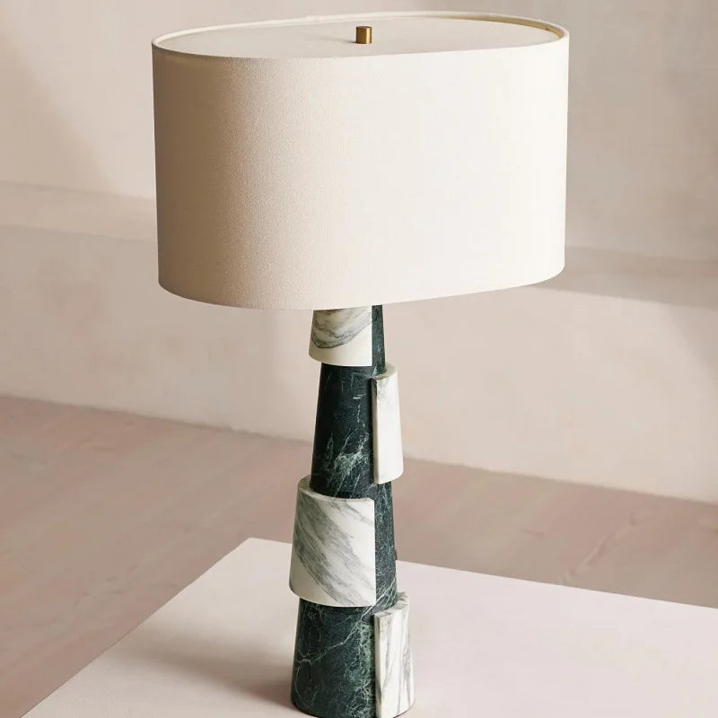 Designer Italian Luxury Green Marble Desk Lamp For Living Room Home Decor Artistic Misha Table Lamp With Fabric Lampshade