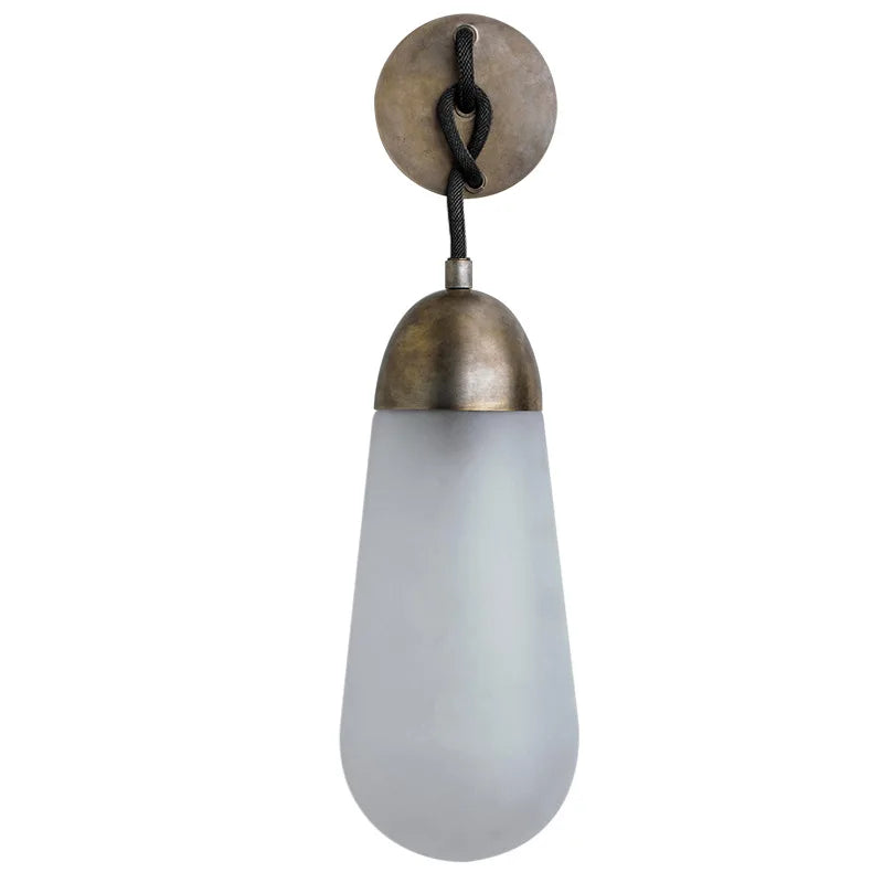Vintage Antique Brass Teardrop Glass Wall Sconce | Frosted Bedside & Vanity Light for Bedroom & Living Room