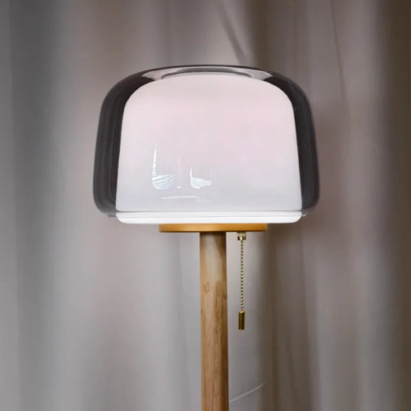 Nordic Double Glass Floor & Table Lamp with Pull Chain | Solid Wood Standing Light for Living Room & Bedroom