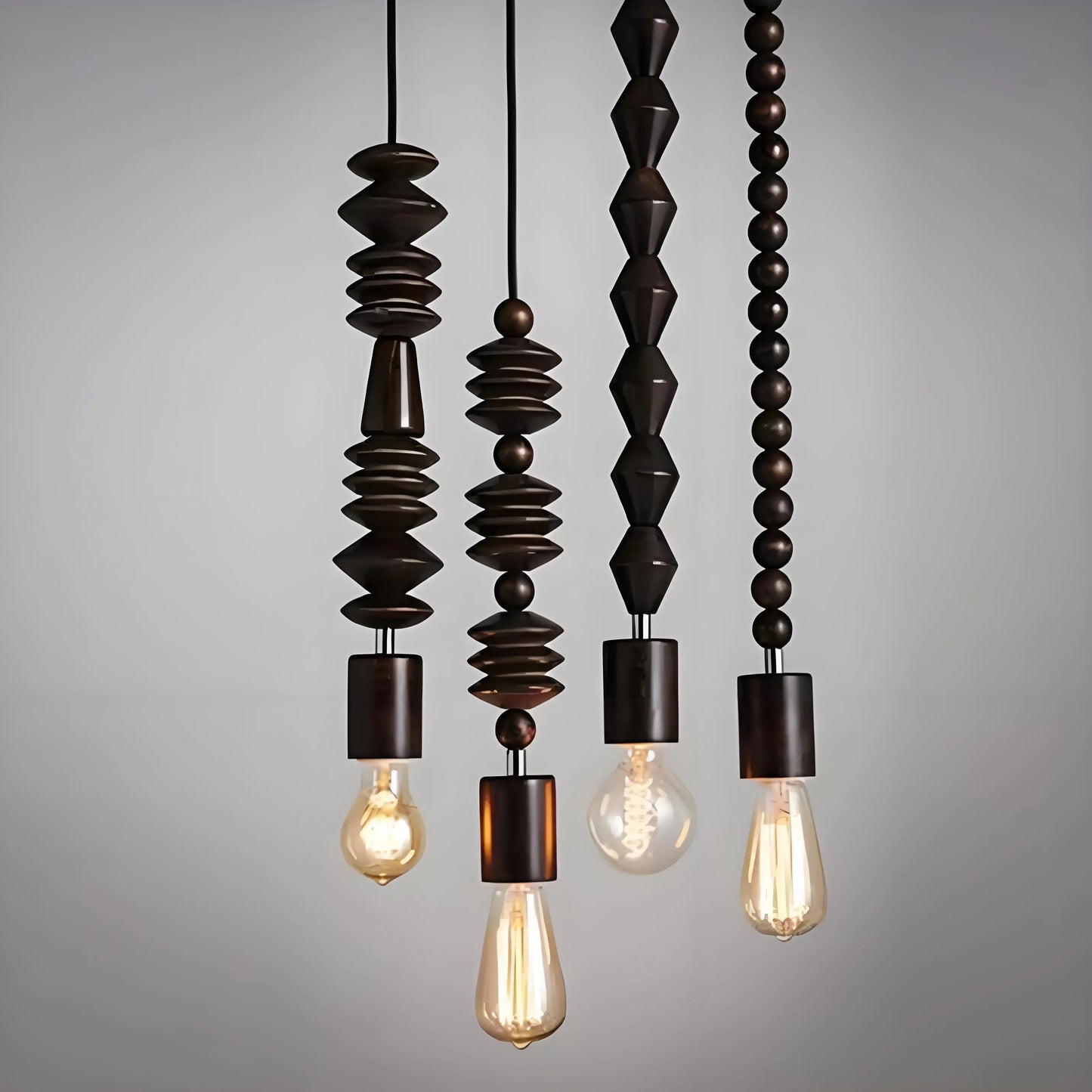 Retro style Oak wood pendant lamp Vintage 100cm cord geometric beads string droplight indoor Light Fixture