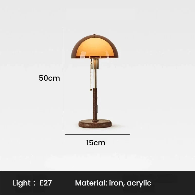 Mid-Century Modern Mushroom Table Lamp with Pull Chain | Retro Bedside & Desk Light for Living Room, E27 LED