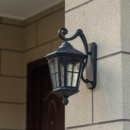 Antique Rustic Waterproof Wall Lamp for Outdoor Garden Vintage Kerosene Lantern Light Matte black Corridor Wall Sconce light