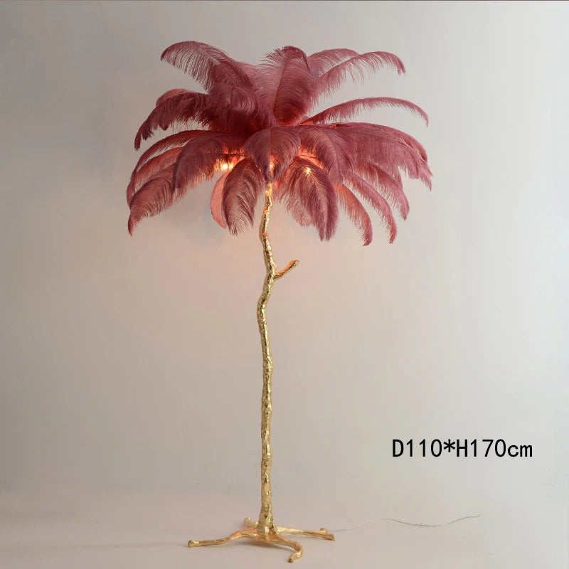 Modern Minimalist Bedroom Living Room LED E14 Pink White Feather Floor Lamp Romantic Interior Decoration Resin Standing Fixture