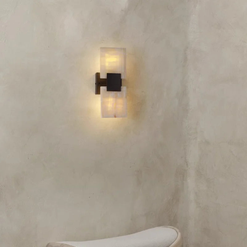 Designer's Minimalist Natural Marble Wall Sconce Lamp For Living Room Home Decor Creative Double Heads Square Led Wall Light