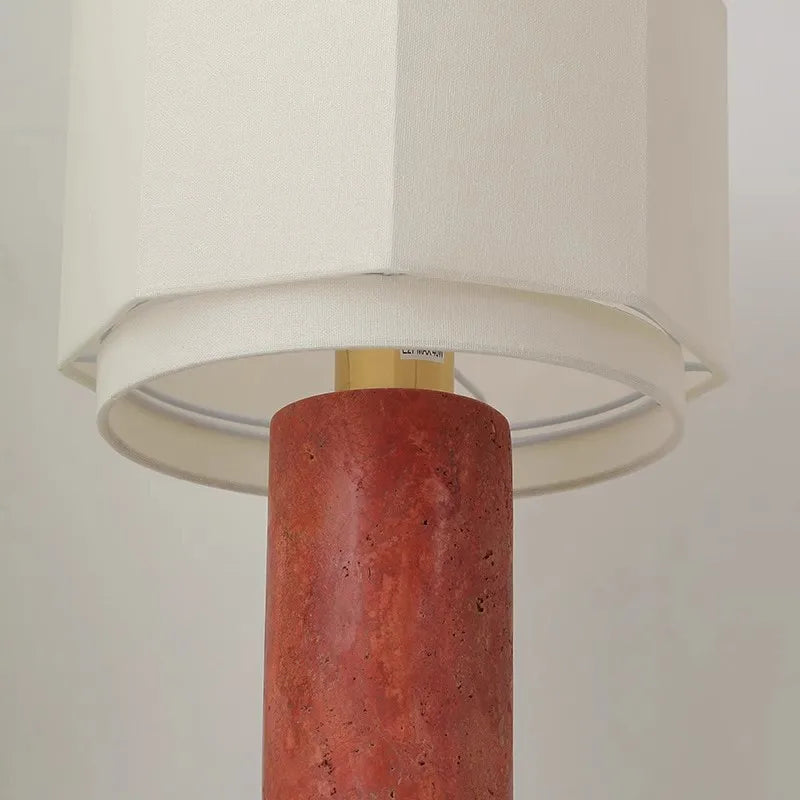 Danish Red Travertine Marble Table Lamp For Living Room Home Decor Ambience E27 LED Bulb Desk Lamp With Fabric Lampshade